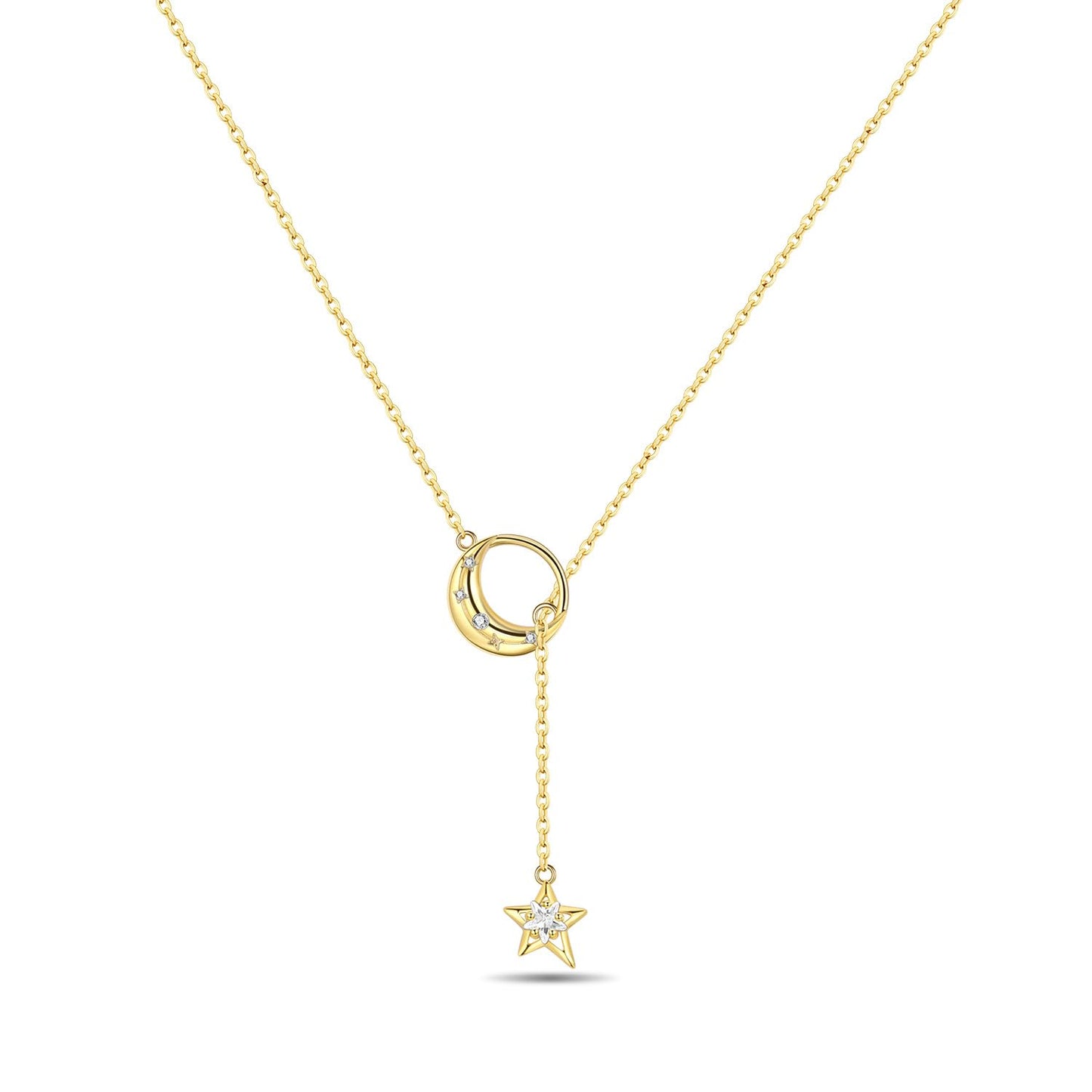 MISEFF 925 Sterling Silver Fashion Pendant Necklace for Women，Fashion Jewelry, 18K Gold Plated， Advanced Retro Series Link Chains ，Basic Multifunctional Accessories Suitable for Multiple Occasions and Daily Wear (Golden Star Moon Y-shaped Chain)