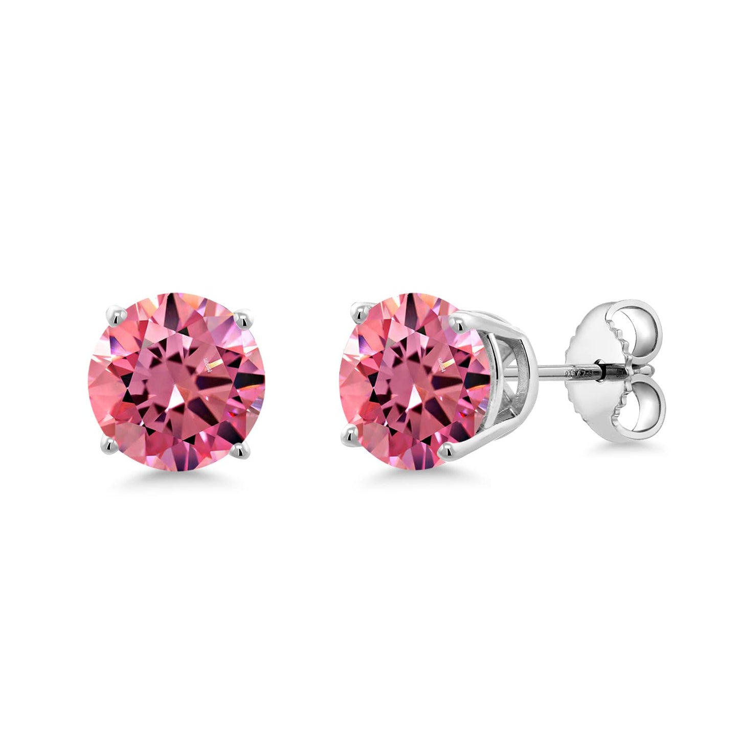 Gem Stone King 2-4 Cttw Round Gemstone Birthstone Stud Earrings For Women Men | 925 Sterling Silver | Round 7MM | Fine Jewelry Gifts for Women Her Mom Wife Men | Fancy Pink Zirconia