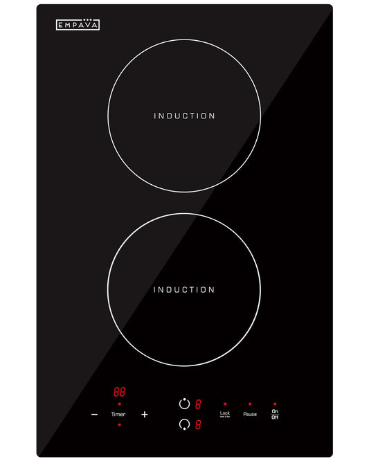 Empava Electric Stove Induction Cooktop Vertical with 2 Burners Vitro Ceramic Smooth Surface Glass in 120v, 12 Inch, Black
