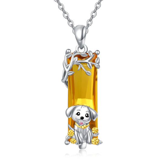 AENEAS Golden Retriever Necklace Sterling Silver Cute Puppy Pendant Necklace Citrine Necklaces Crystal Dog Pet Jewelry Gifts for Women Wife Her