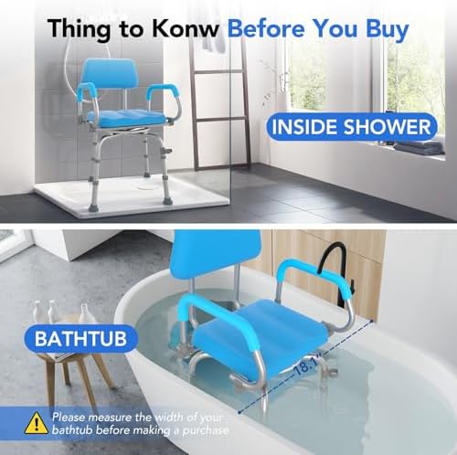 360° Swivel Shower Chair, Adjustable Shower Seat with Arms and Back & Soft Padded Seat for Bathtub, Non-Slip Rotating Bathtub Chair for Seniors Elderly Disabled Bariatric Pregnancy, 4-Level Height