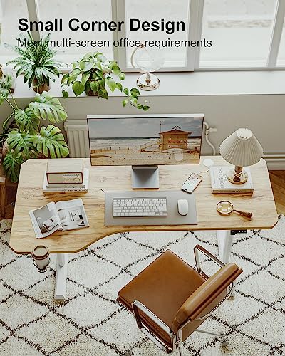 BANTI 63"x28" L Shaped Standing Desk, Electric Stand up Height Adjustable Home Office Table, Sit Stand Desk, Light Rustic Brown Top