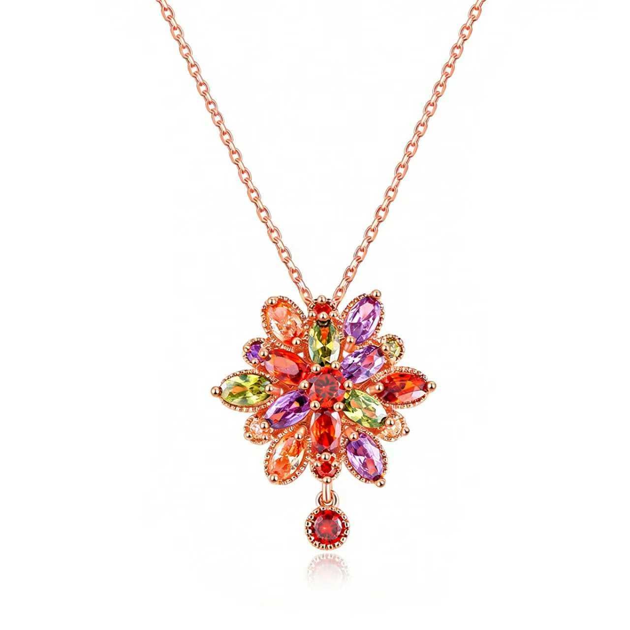 Kim Carrey Italian Elegant Rose Gold Necklace for Ladies | 18K Rose Gold Plated Necklace Pendant for Women | Gemstone necklace, Gift for Daughter, Wife, Mom, Her Jewelry (Ruby Pendant and Flower)