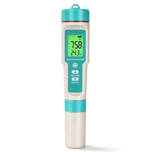 7 in1 Pool Thermometer, PH & Salt Meter, Digital Pool TDS EC ORP SG Salinity Test Kit, Professional High Accuracy Water Quality Tester & Monitor for Swimming Pool, Spa, Hot Tub, Hydroponics & Aquarium