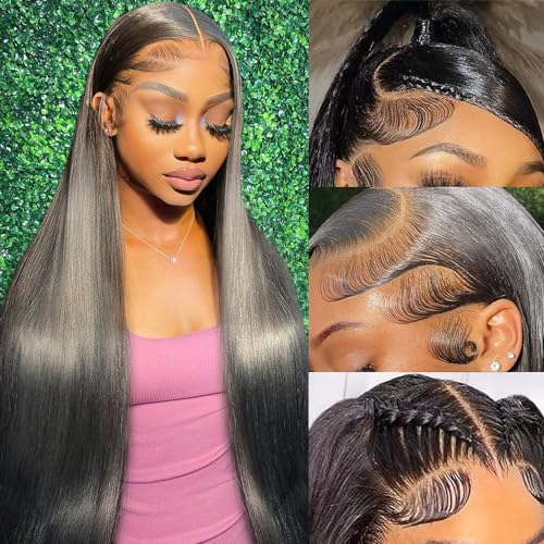 13x6 Lace Front Wigs Human Hair 28 Inch Straight HD Transparent Lace Front Wigs Human Hair Pre Plucked Natural Color 200 Density With Baby Hair for Women