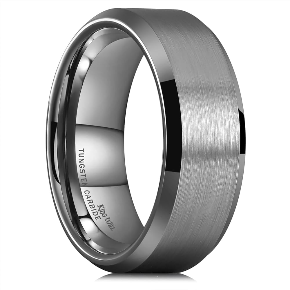 King Will Gunmetal Gray 8mm Basic Wedding Ring For Men with Brushed Matte Surface Beveled Polished Edge Comfort Fit Size 10