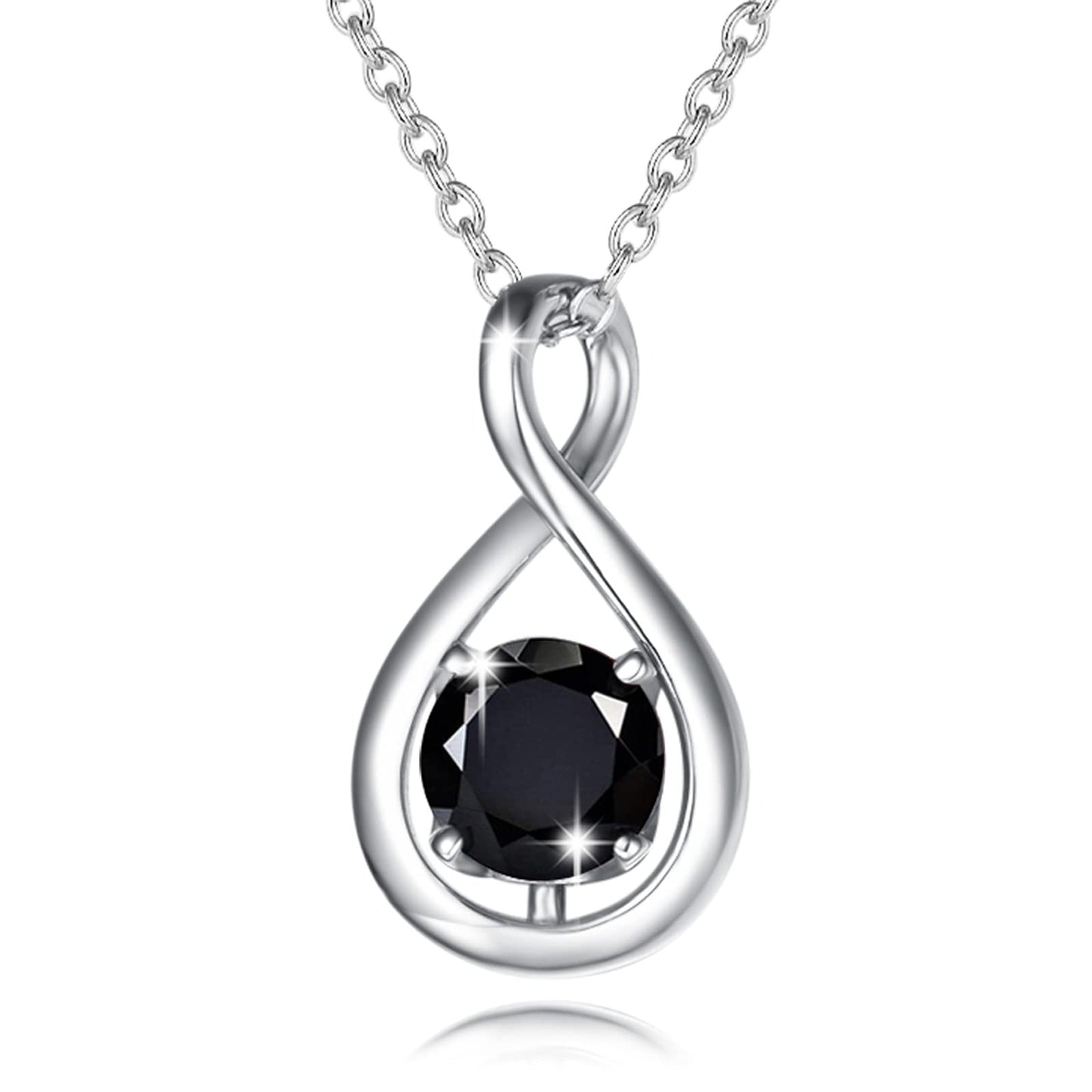 FANCIME Black Tourmaline Necklace Graduation Gift Sterling Silver Dainty Infinity Pendant Crystal Black Onyx Fine Gemstone Jewelry Anniversary Birthday Mothers Day Gifts for Women Her