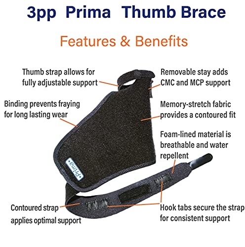 3pp Prima Thumb Brace, Adjustable Brace for CMC Thumb Arthritis and Other Injuries, Left Hand, Size Small