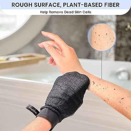 Korean Exfoliating Mitt for Remove Dead Skin. 2 Pack 100% Viscose Kessa Deep Exfoliating Gloves for Body Scrub, Keratosis Pilaris and Self Tanning Removal. Easily Smooth Skin Surface.