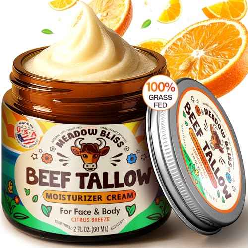 Beef Tallow for Skin - Moisturizer Cream - 100% Grass Fed - Whipped Beef Tallow - Organic Jojoba Oil - Organic Shea Butter - Supports Eczema, Rosacea+ - Made in USA - Citrus Breeze - 2 oz