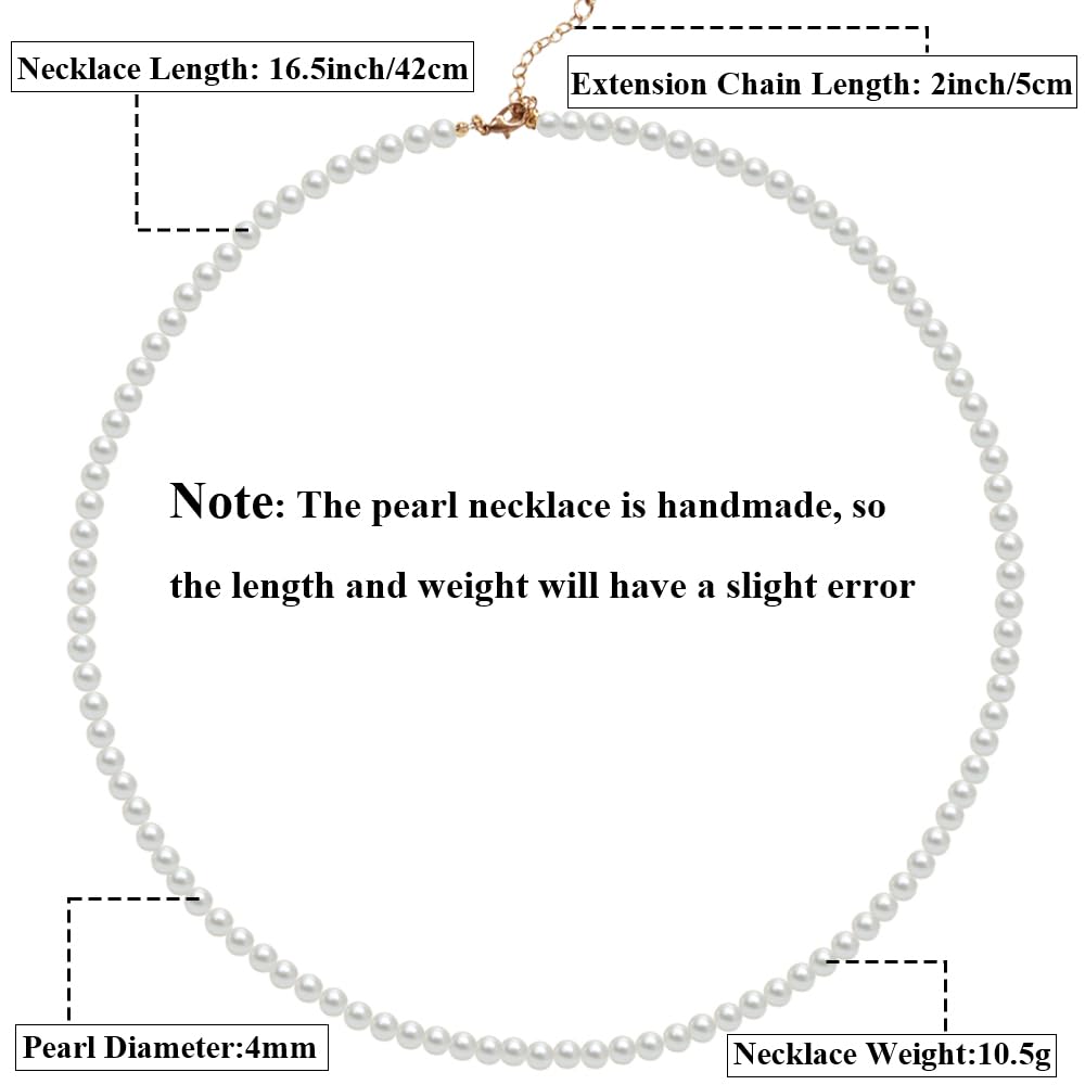 UAREBST Faux Pearl Necklace for Women, 4mm White Imitation Pearl Necklace, Delicate Round Glass Pearl Necklace, Pearl Choker Necklace for Brides Bridesmaid, Elegant Wedding Necklace