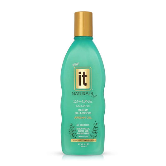 IT Naturals Argan Oil 12-In-One Amazing Shine Shampoo, 10.2oz - Repairs, Protects & Strengthen Hair Split Ends & Breakage - for All Hair Types - Moisturizing & Volumizing - Paraben Free