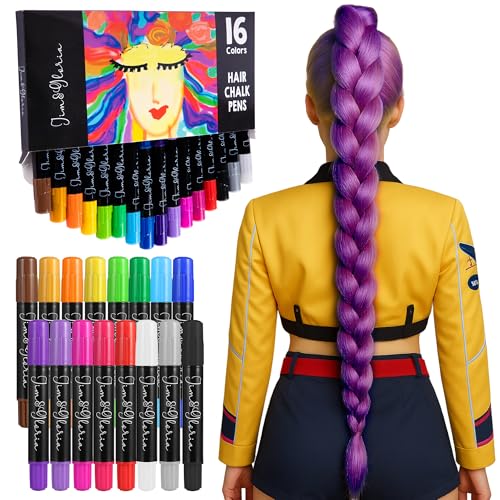 Jim&Gloria 16 Dustless Hair Chalk for Girls Washable Dye, Toys Birthday Gifts for Girls Makeup Kit, Temp Paint Temporary Hair Color for Kids Age 4 5 6 7 8 9 10 11 12 Teen Girl Gifts Trendy Stuff