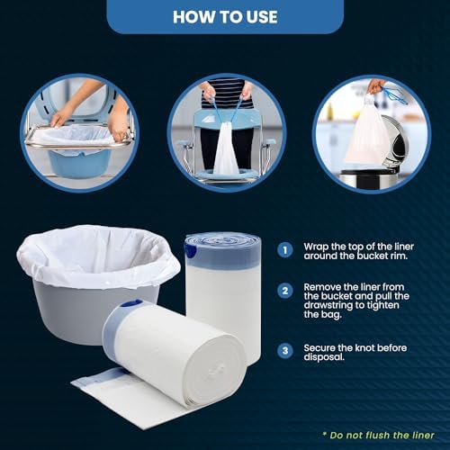 MED PRIDE 100 Pack Med Fit Disposable Bedside Commode Bags Leakproof Bedpan Liners with Drawstring Universal Fit for Portable Toilets