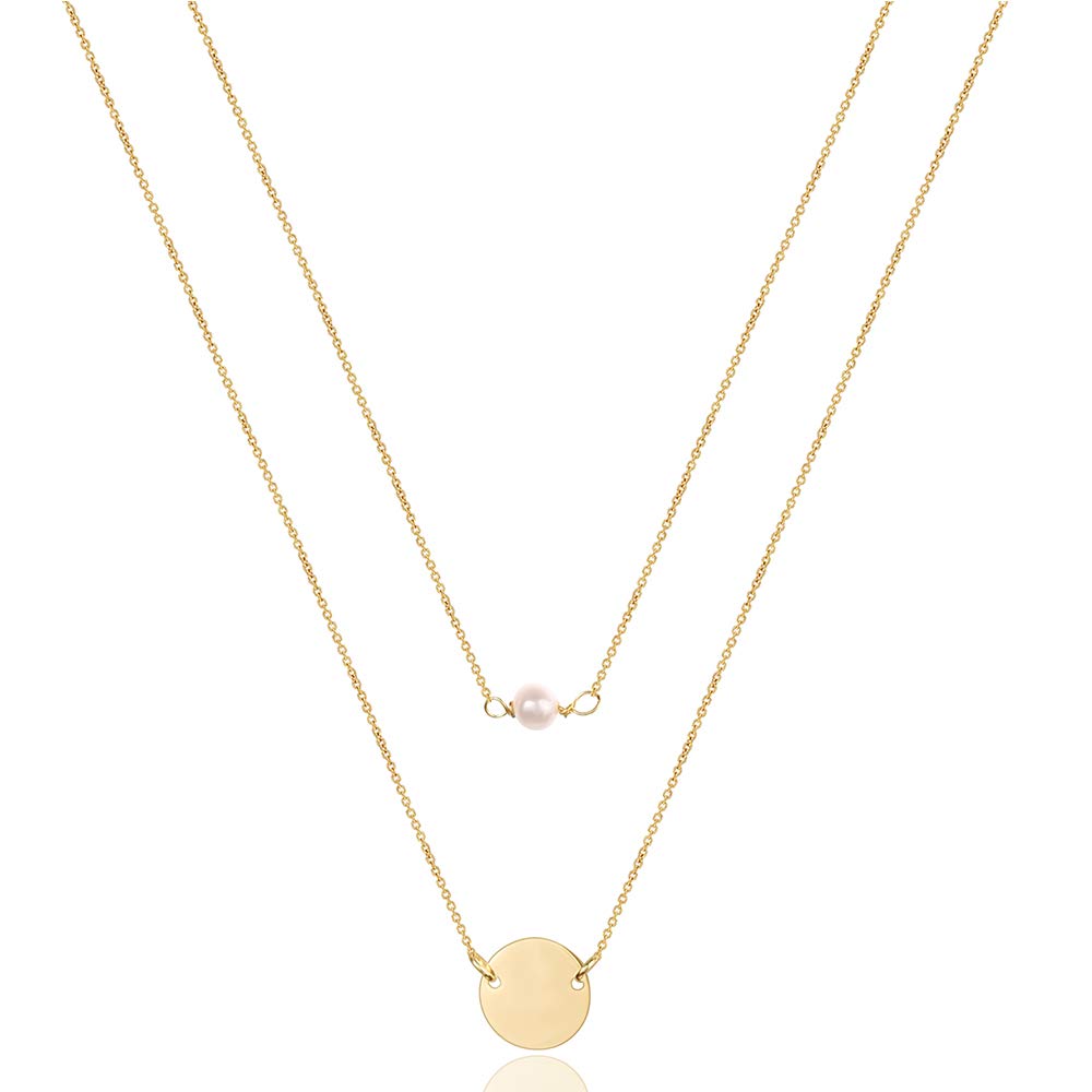 Dainty Layering Necklace Simulated Pearl Pendant Disc Necklace Minimalist Layering Jewelry Handmade Choker Necklaces for Women