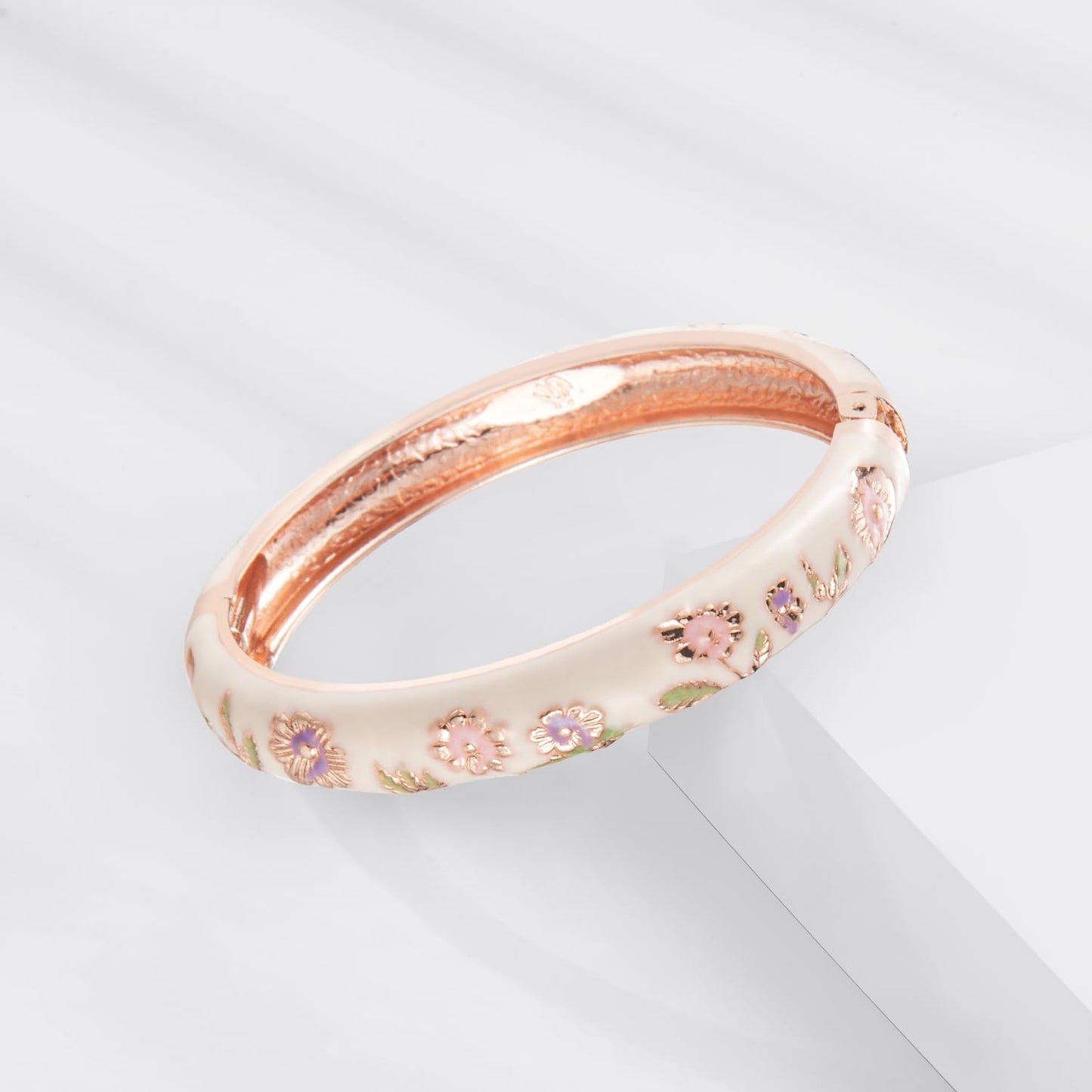 UJOY Vintage Bracelet Plated Enameled Jewelry Spring Hinge Metal Cuff Cloisonne Bangles Set Gift Box Packed 55A18-55A103 White Yellow
