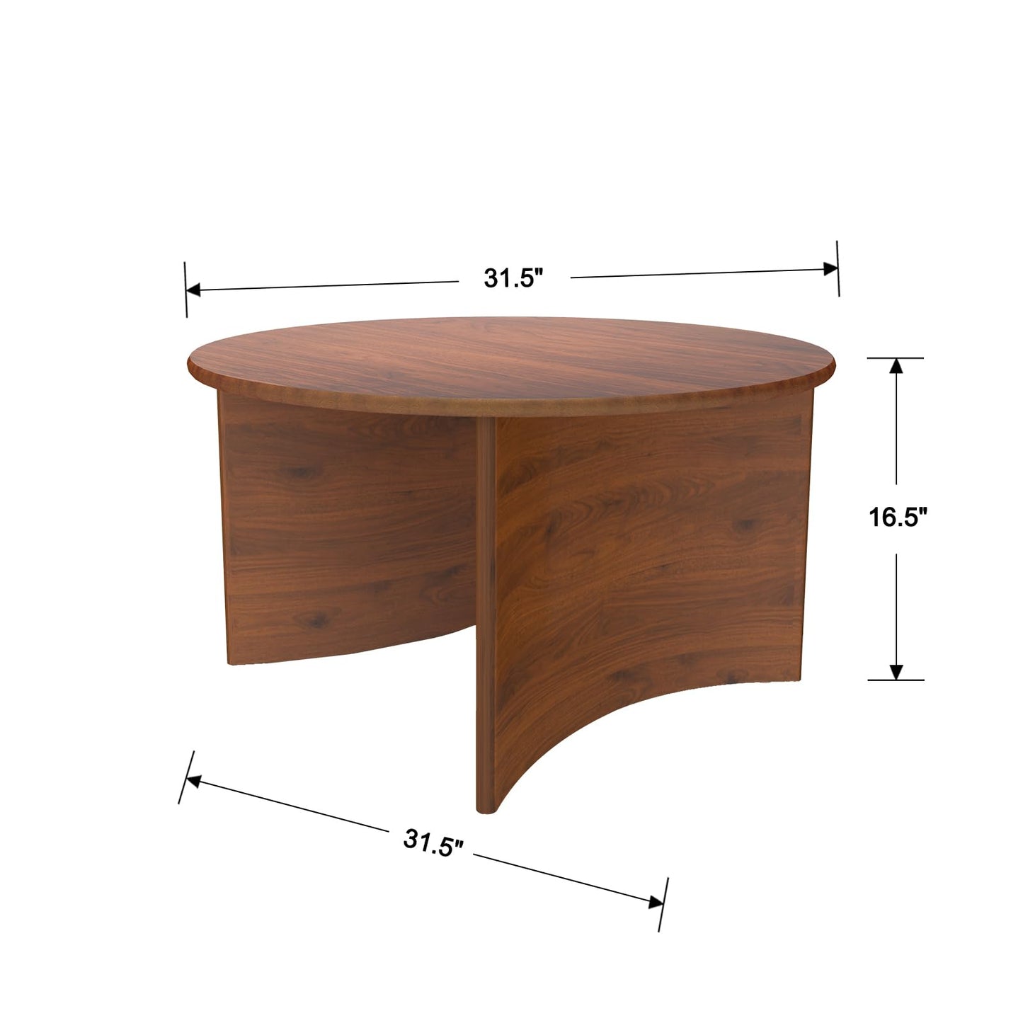 31.5" Mid Century Modern Coffee Table for Living Room, Round Table with Rubber Legs, Small Unique Cocktail Tea Table for Living Room Bedroom Apartment Small Space, Walnut