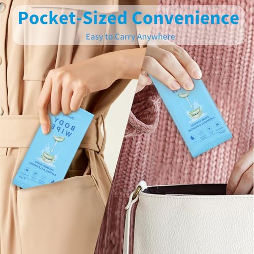 365 Pcs Body Wipes Individually Wrapped (9.29" x 8"), Large Shower Wipes for Adults Bathing No Rinse, Portable Personal Cleansing for Gym, Camping, Hiking, Backpacking,Bulk Homeless Supplies