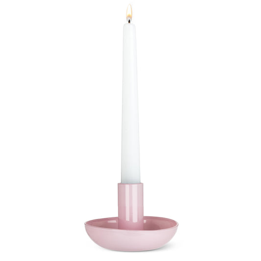 Abbott Collection Small Pipe Taper Candle Holder - Glass, Pink (3.5" D)