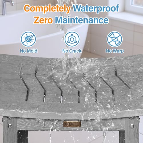 YEFU Shower Chair for Inside Shower: 21 Inch Oversized Waterproof/No Maintenance - Shower Stool with Shelf & Handle 400 LBS - Bathrooms/Outdoor - Non-Slip Easy Assemble Bench for Adult/Elderly/Grey