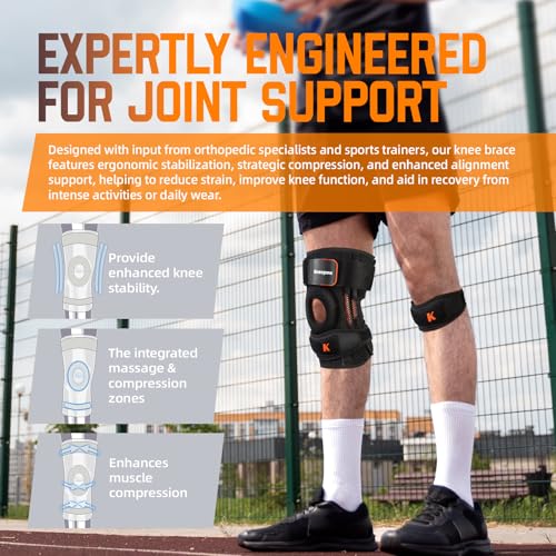 2-in-1 Professional Knee Brace for Pain Relief,Adjustable Knee Support with Patella Pad & Side Stabilizers, Compression Knee Sleeve for Meniscus Tear, ACL, Joint Pain, Runner, Workout-Men & Women
