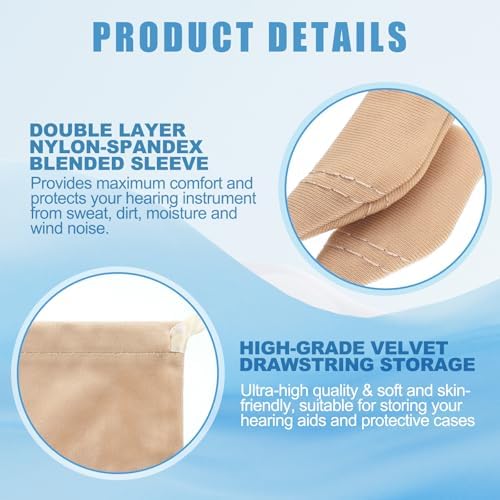 Nuanchu 2 Packs Hearing Aid Comfort Protection with Storage Bag Hearing Aid Cover Fits 1" to 1.25" Protect Amplifiers from Dirt, Sweat, Wind(Fits 1" to 1.25",Khaki)