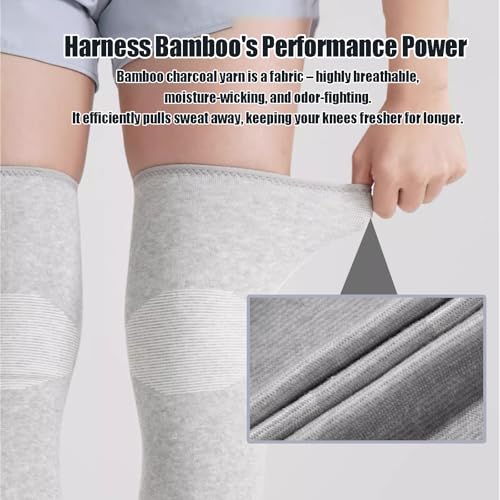 Bamboo Charcoal Compression Knee Sleeve - Elastic Knee Braces Pads Warmers Protective Knee Support for Arthritis and Runners (Gray+Black, Medium)