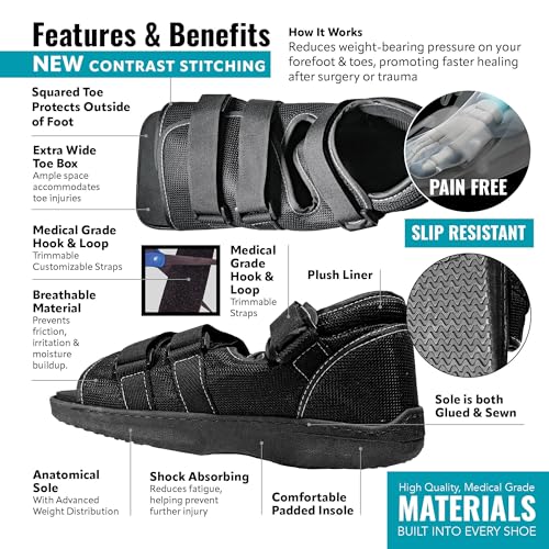 Brace On Post Op Shoe - Orthopedic Shoes for Women & Men, Walking Boot, Ankle Support for Men & Women, Plantar Fasciitis Brace, Medical Boot for Injury (Mens Shoe Size Up to Size 8, Black)