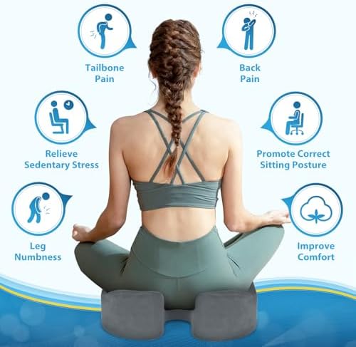 BlissTrends Seat Cushion,Thick Memory Foam Cushions for Office Chair, Car Seat, Airplane, Relieving Pressure Tailbone Sciatica Back Pain for Office Workers, Car Drivers 4.7in Thick LightGrey