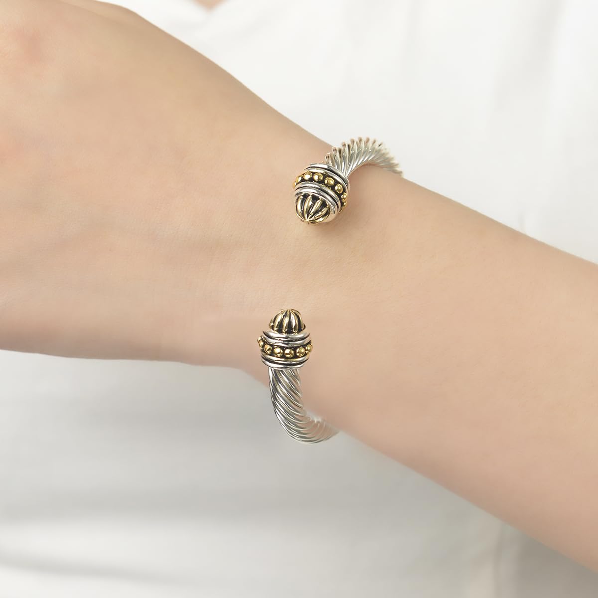 UNY JEWEL Women Jewelry Gold Dots Caviar Twisted Cable Wire Open Cuff Bangle Bracelets Makes a Stylish Christmas Valentine Gifts
