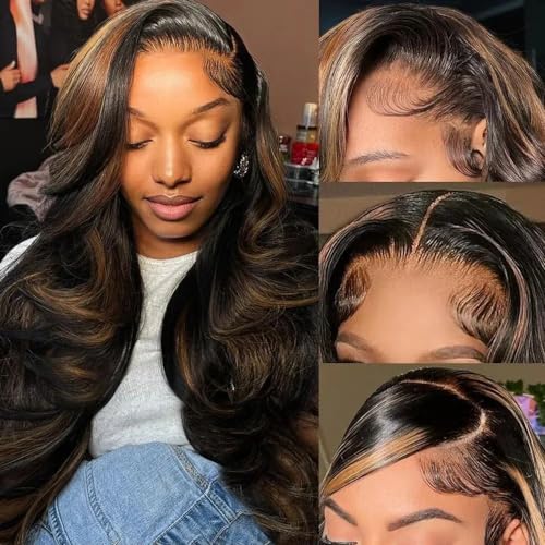 13x6 Body Wave Highlight Lace Front Wig Human Hair FB/30 Ombre Lace Front Wig Human Hair Pre Plucked HD Lace Frontal Wigs Human Hair 200% Density Colored Ombre Wig For Women 26 Inch