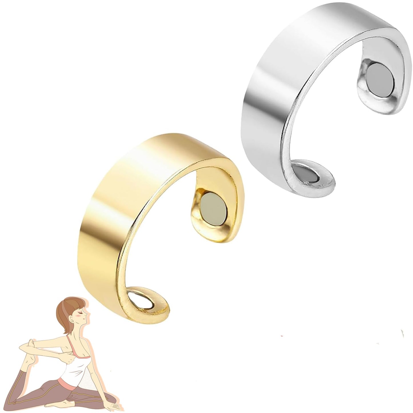 LIU JUN Rings for Women, Magtherapy Lymphatic Drainage Titanium Ion Rings Lymph Nodes Acupuncture Therapy Open Olux Ring For Women Men Health Jewelry Gifts (2Pcs-gold+silver)
