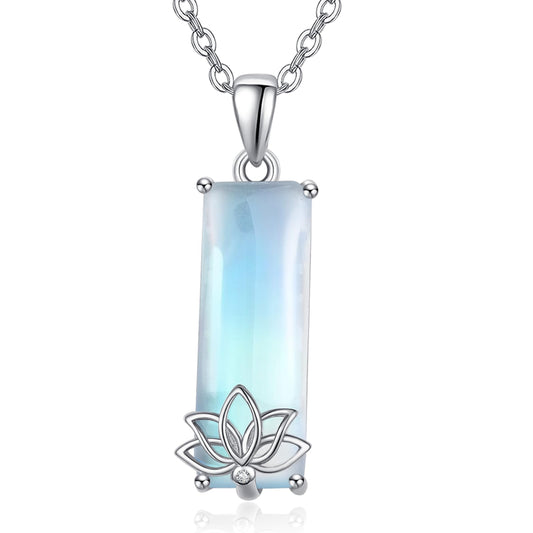 AENEAS Valentines Day Gifts for Women Her Lotus Moonstone Necklace for Women Sterling Silver New Beginnings Blue Moonstone Pendant Necklace Lotus Flower Jewelry Gifts for Wife Her