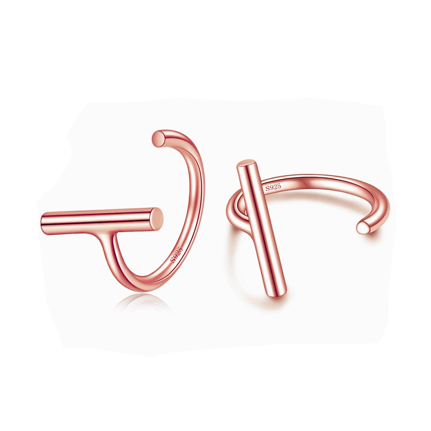 Half Hoop Earrings 18K Rose Gold Plated 925 Sterling Silver Bar Huggie Earrings for Women Small Open Hoops Sleep Hugger Earrings