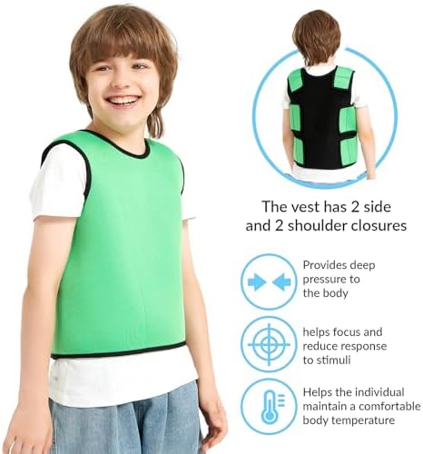 Sensory Compression Vest for Kids Sensory Processing Disorder Vest Breathable, Form-Fitting, Kids Green