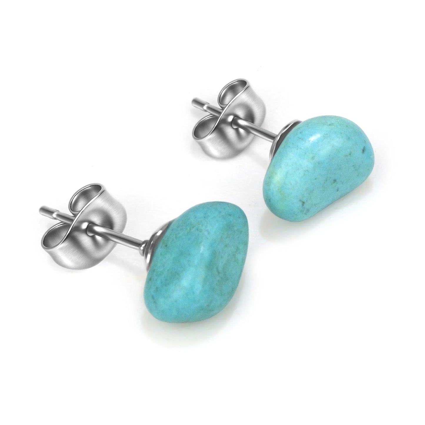 Turquoise Earrings, Natural Raw Turquoise Stud Earring with Stainless Steel Post, Handmade Turquoise Jewelry for Women Fashion Accessories (Turquoise)