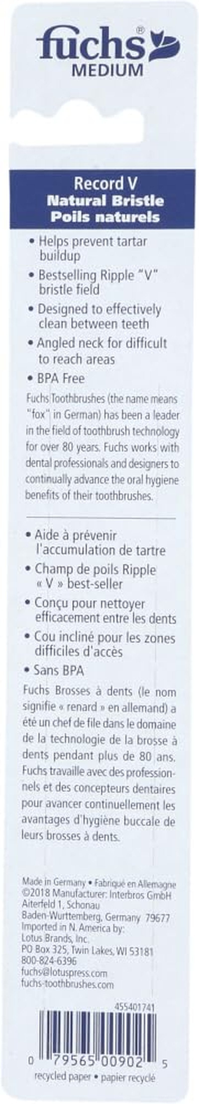 Fuchs: Pure Natural Bristle Record V Adult Medium Toothbrush, 1 ct (5 Pack)