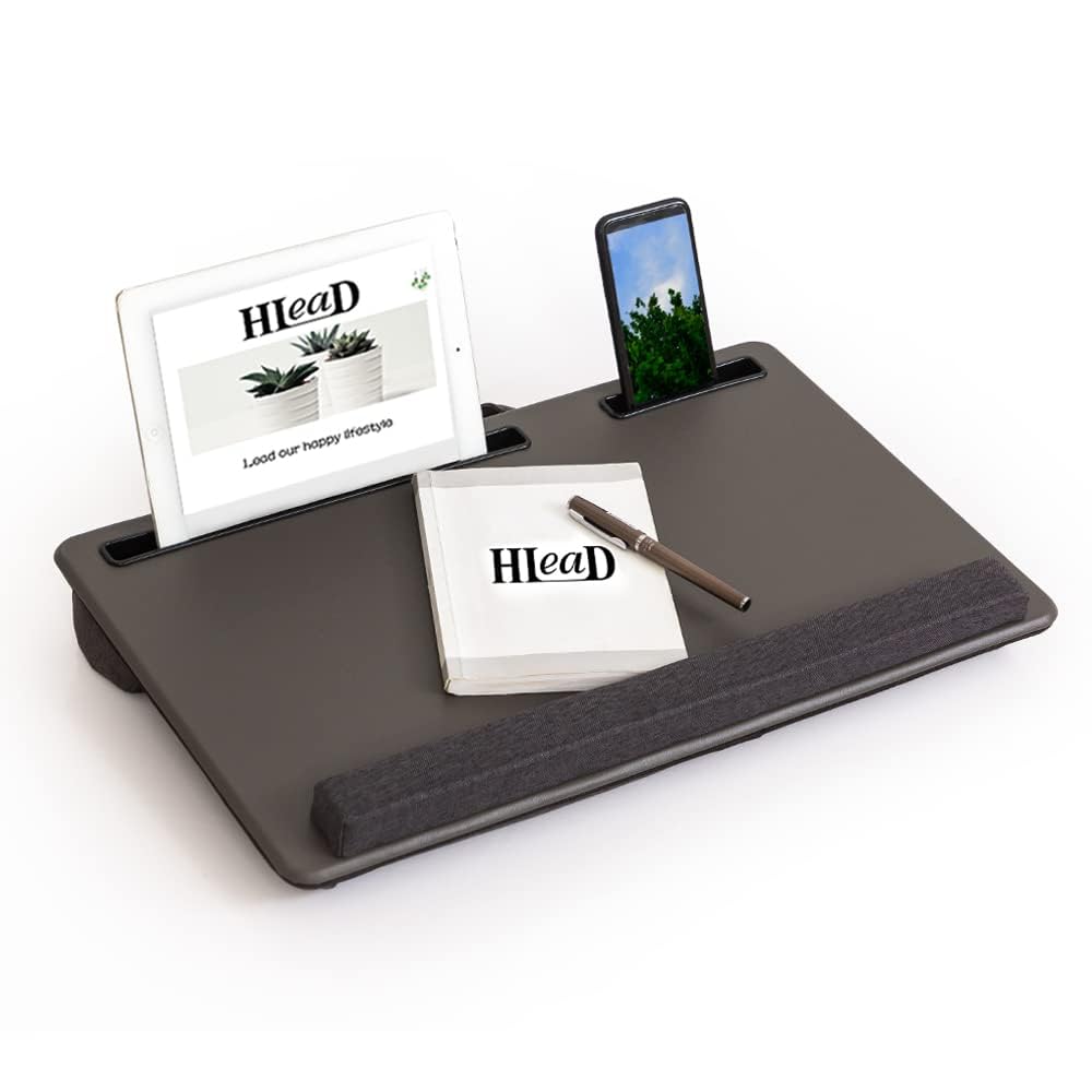 HLead Lap Desk Home Office Lap Desk Portable Laptop Desk for Left Right - Handers with Whole Mouse Pad Wrist Pad Dual Cushion Phone Tablet Slots Fits Up to 17 Inch Laptops
