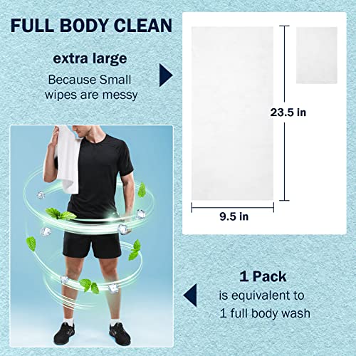 YAKAMOZ Large Body Wipes for Adults Bathing Waterless, Biodegradable with Aloe and Mint Essence, Refreshing Anytime Anywhere, Post Workout, Camping, Travel, Daily Life, 24-Counts X-Large(23.5”x9.5”)