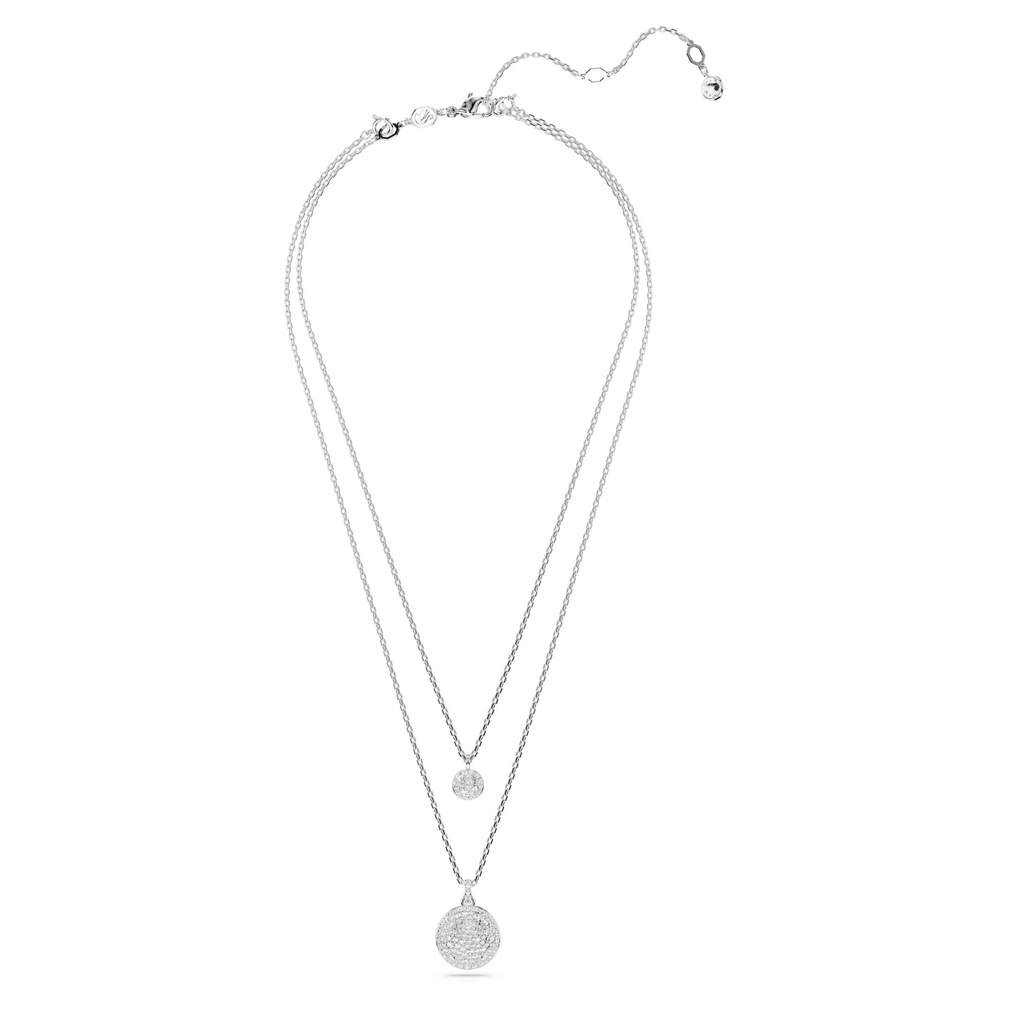 Swarovski Sublima Layered Pendant Necklace, Meteor Motif with Snow Pavé of Clear Round-Cut Crystals in a Rhodium-Finished Setting, Part of the Sublima Collection