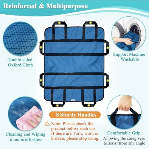 NEPPT Positioning Bed Pads for Elderly Transfer Sheet Hospital Bed Blanket Bedridden Patient Turning Body Lift Assist Draw Sheets with Handles for Pull, Slide, Repositioning, Transferring (48" X 40")