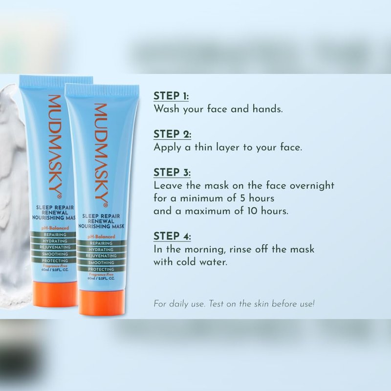 MUDMASKY Sleep Repair Renewal Nourishing Mask 60ml - Anti-Aging, Hydration Boost, Fragrance-Free - Face Moisturizer to Add in Your Skin Care Set for Nourishment & Rejuvenation - Overnight Formula