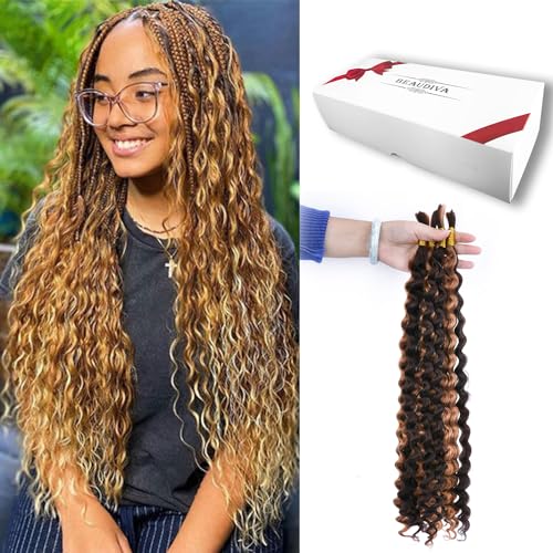 Highlight Deep Wave Bulk Hair Human Braiding Hair for Boho Braids Wet And Wavy Curly No Weft (18 Inch-100G, P2/30)