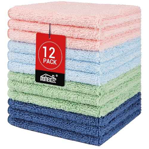 HOMEXCEL Microfiber Washcloths 12 Pack, Highly Absorbent and Soft Face Towel, Multi-Purpose Wash Cloths for Bathroom, Gym, Hotel, Spa and Kitchen, Multicolor 12x12 Inch