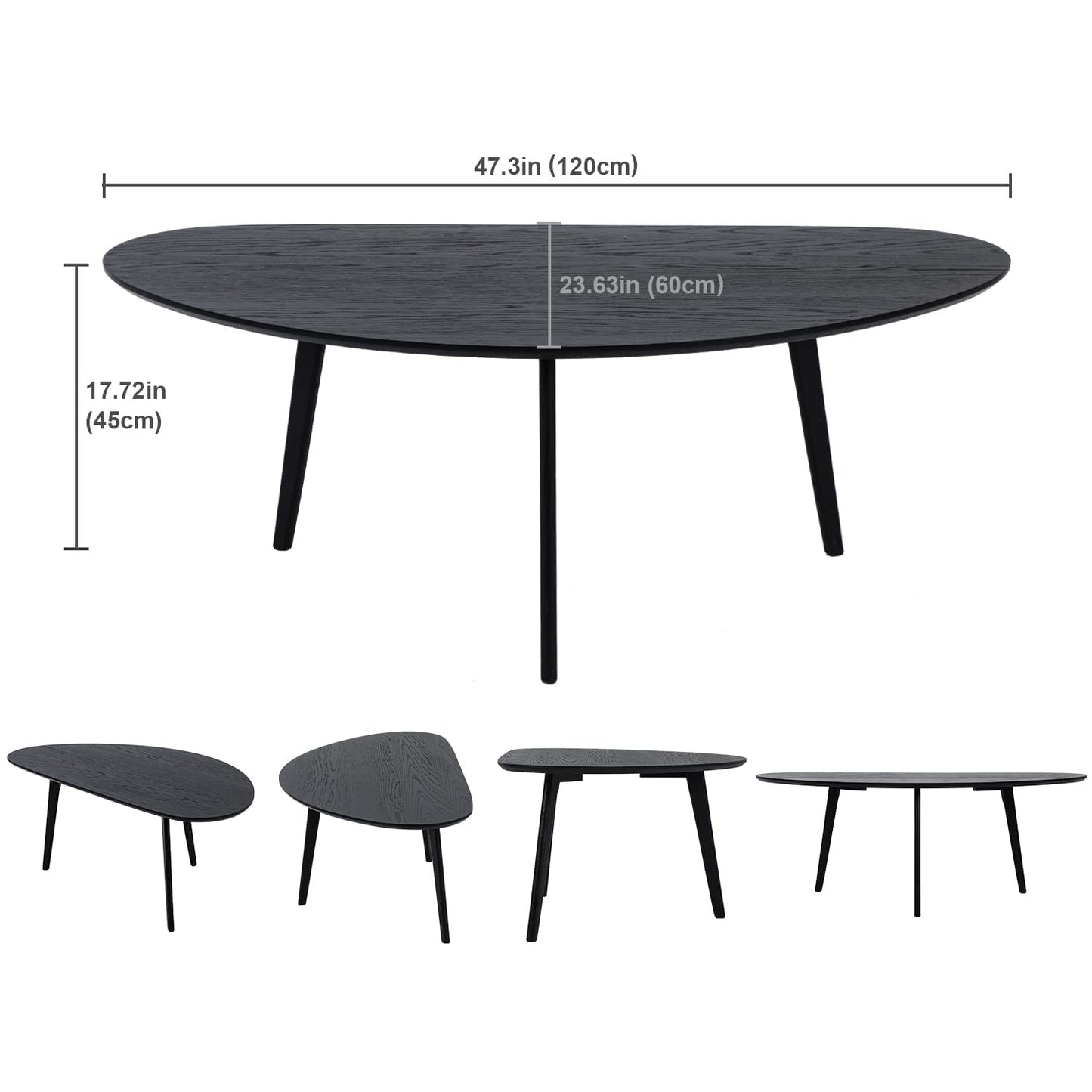 FIRMINANA Mid Century Modern Coffee Table, Oval Black Coffee Table for Living Room & Small Spaces, 47.3" W x 23.63" D x 17.72" H