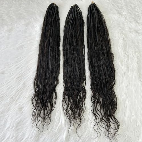 Locs Human Hair Crochet Boho Extensions Pre Looped Goddess Body Wave Curly Ends Knotless Box Braids Faux Locs For Women 22 Inch 24Strands