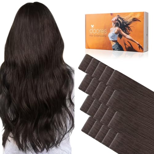 DOORES Invisi Edge Tape in Hair Extensions, Light Dark Brown 10 Injection Tape-ins with 10 Injection Tape-ins 50g 22 Inch, Injected Invisible Tape in Virgin Human Hair