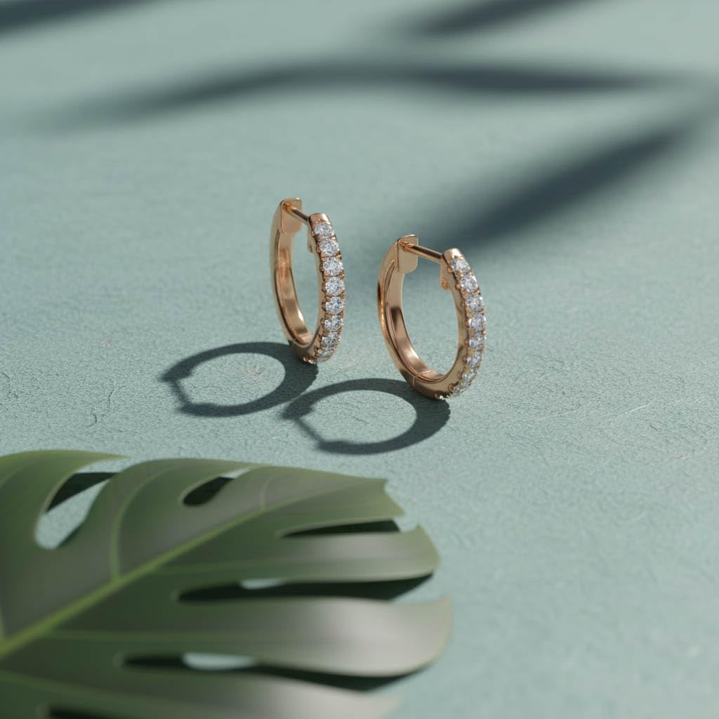 Huggie Hoop Earrings For Women, 1/4 Carat Round Shape Lab Grown Diamond Wedding Bridal Hoop Earrings In 14K Rose Gold Over Sterling Silver Jewelry for Her (0.25 Cttw)