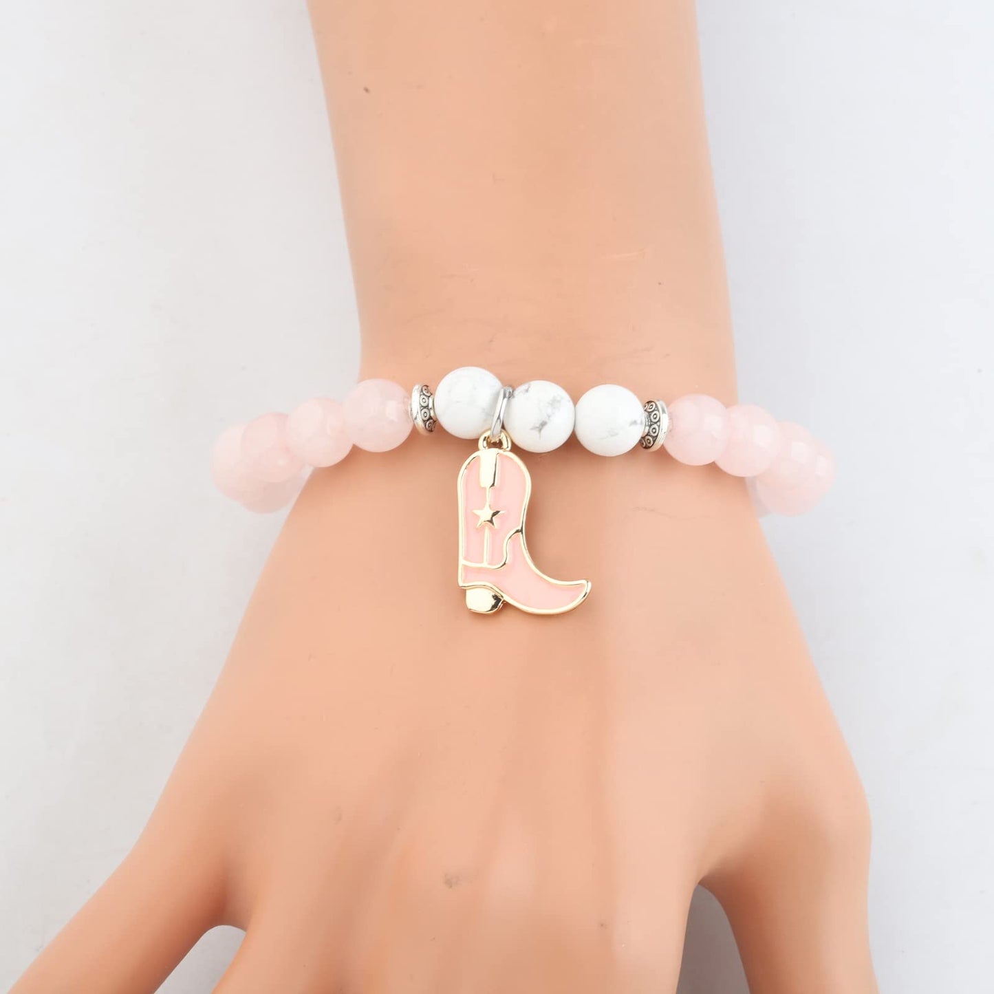 FUSTMW Cowgirl Boot Bracelet Horse Lovers Equestrian Gift for Horse Rider Owners Cowgirl Jewelry for Women (Pink Bracelet)