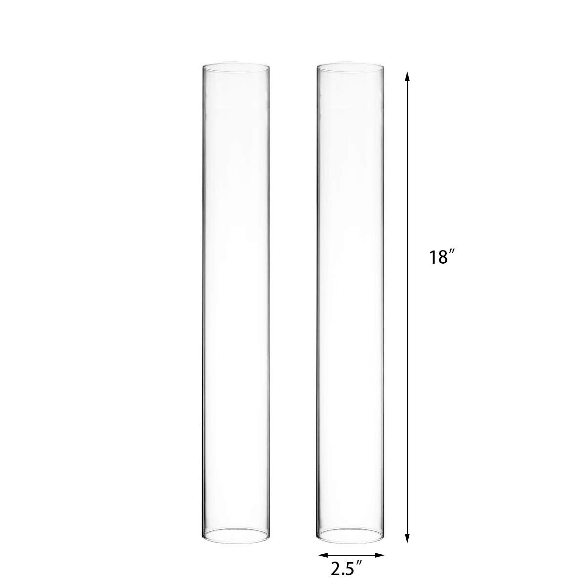 CYS EXCEL 6 PCS (H:18" D:2.5"") Open Ended Glass Hurricane Candleholder Tube Shade | Multiple Size Choices Open Flame Candle Chimney Tube Cover | Bottomless Cylinder"